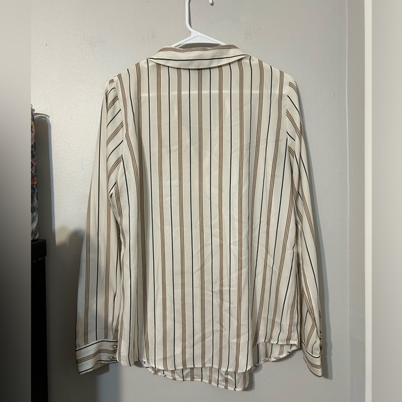 White House Black Market Women's Striped Shirt - White and Brown - Picture 3 of 3
